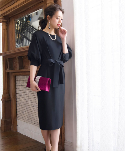 RUIRUE BOUTIQUE ドレス 「オケージョンドレス/結婚式」バルーンスリーブワンピース 披露宴 二次会 お呼ばれ フォーマル パーティードレス ロング丈 長袖 体型カバー