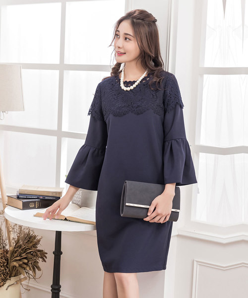 DRESS STAR ドレス 結婚式ワンピース胸元レースデザインドレス