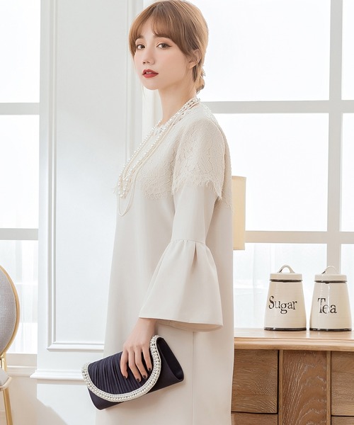 DRESS STAR ドレス 結婚式ワンピース胸元レースデザインドレス - 画像 (8)