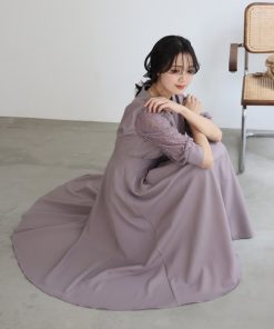 PourVous ドレス 結婚式ワンピースドレス袖ありとロングタックデザイン大きいサイズフォーマルオケージョンドレス20代 30代 40代 50代お呼ばれ 二次会 成人