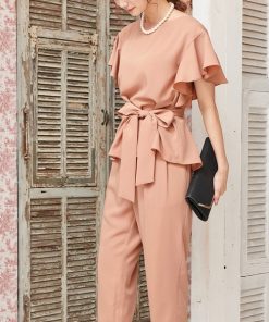 DRESS LAB パンツドレス 「3WAY/オケージョンドレス」ラッフルスリーブトップス＆テーパードパンツ 2点セット