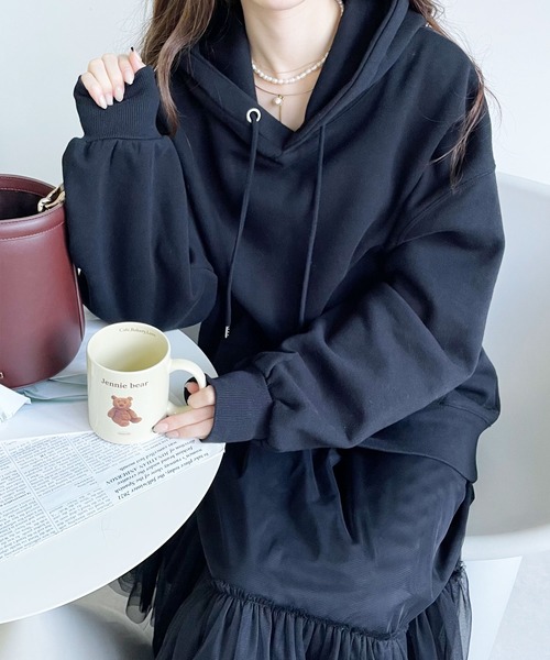 GeeRA パーカー 綿混裏起毛ビッグシルエットパーカー レディース