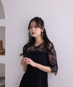 PourVous ドレス 結婚式 パーティードレス ミモレ丈と七分袖ビスチェデザイン大きいサイズフォーマルオケージョンドレスお呼ばれ 二次会 成人式