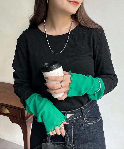 prose verse tシャツ 袖シアー切替トップス レディース - 画像 (5)