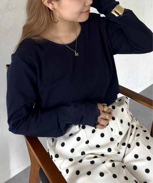 prose verse tシャツ 袖シアー切替トップス レディース - 画像 (9)