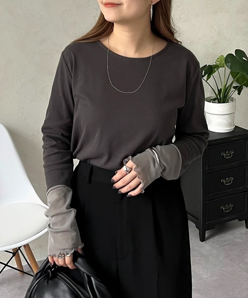 prose verse tシャツ 袖シアー切替トップス レディース - 画像 (7)