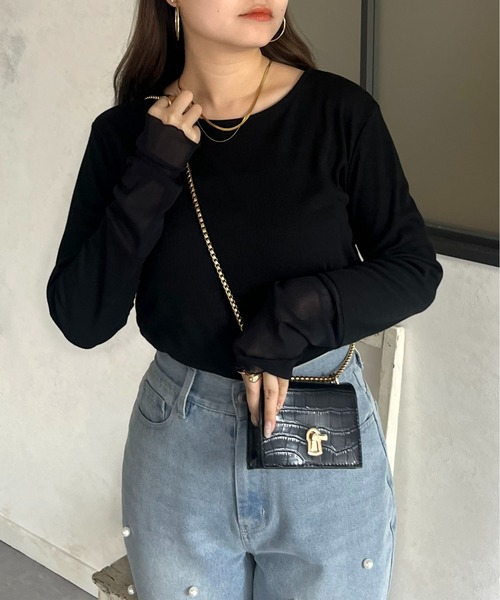 prose verse tシャツ 袖シアー切替トップス レディース - 画像 (4)