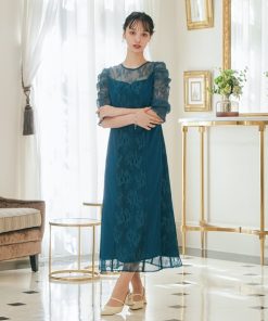 niana ドレス 総レースパネル切替バックリボンパーティードレス