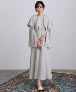 atlo ドレス ミモレ丈＆袖ありフォーマルワントーンケープセレモニー結婚式 パーティードレス オケージョンドレスお呼ばれ 二次会 成人式