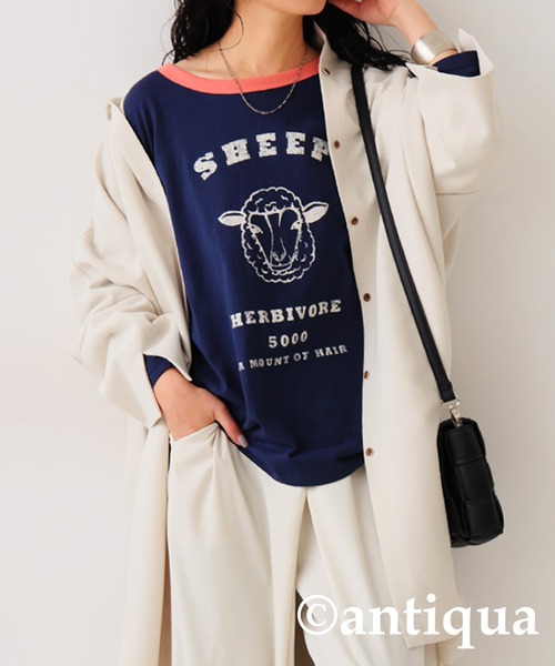 antiqua tシャツ アニマルカレッジロゴロンT レディース