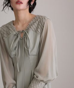 atlo ドレス ミモレ丈＆袖ありフォーマルジャガードセレモニー結婚式 パーティードレス オケージョンドレスお呼ばれ 二次会 成人式 同窓会 謝恩会 20代 3