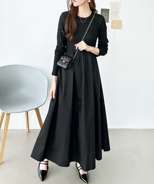 GeeRA ワンピース 異素材切替ドッキングワンピース - 画像 (2)