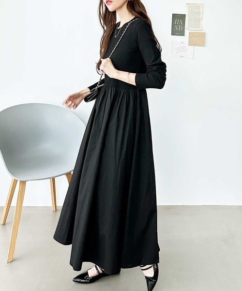 GeeRA ワンピース 異素材切替ドッキングワンピース - 画像 (5)