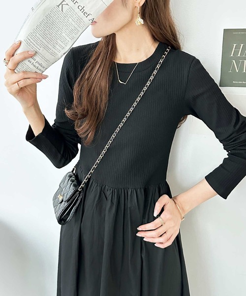 GeeRA ワンピース 異素材切替ドッキングワンピース - 画像 (6)