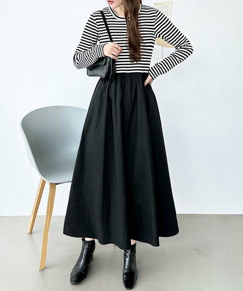 GeeRA ワンピース 異素材切替ドッキングワンピース - 画像 (7)