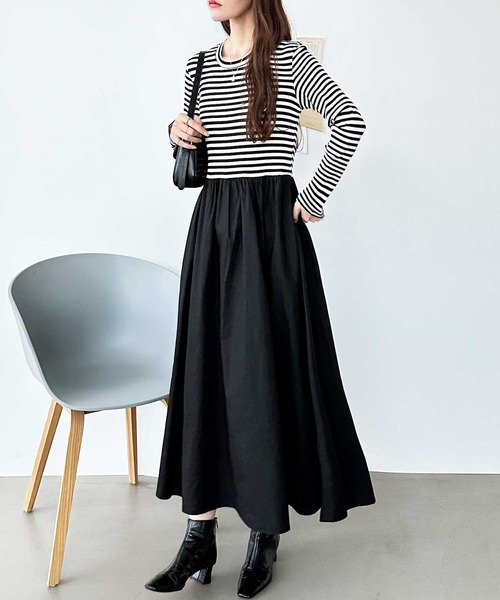 GeeRA ワンピース 異素材切替ドッキングワンピース - 画像 (9)