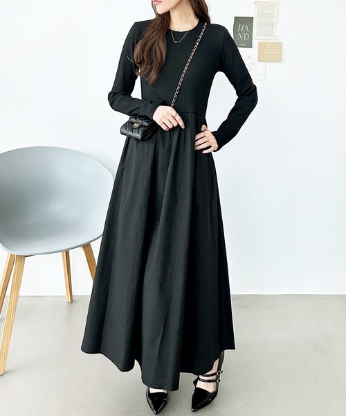 GeeRA ワンピース 異素材切替ドッキングワンピース - 画像 (4)