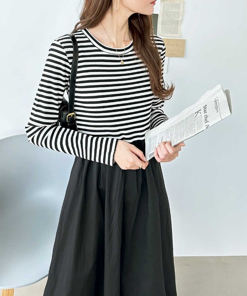 GeeRA ワンピース 異素材切替ドッキングワンピース - 画像 (8)