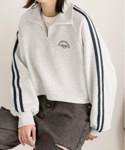 ad thie tシャツ 裏起毛・刺繍入り サイドラインハーフジッププルオーバー レディース