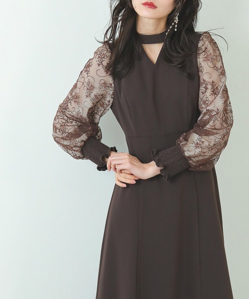 Kana ドレス 刺繍 シアー トライアングルデザイン エンブロイダリー ワンピース パーティー 結婚式 お呼ばれ オケージョン - 画像 (3)