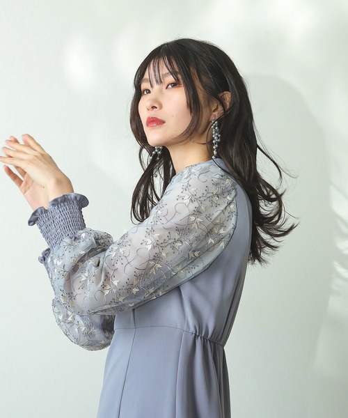 Kana ドレス 刺繍 シアー トライアングルデザイン エンブロイダリー ワンピース パーティー 結婚式 お呼ばれ オケージョン - 画像 (2)