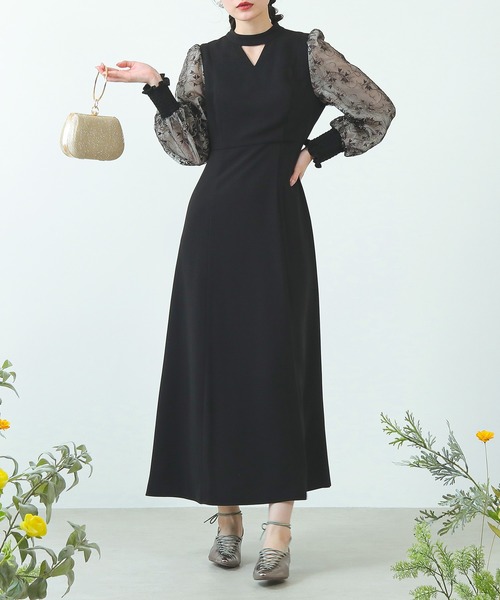 Kana ドレス 刺繍 シアー トライアングルデザイン エンブロイダリー ワンピース パーティー 結婚式 お呼ばれ オケージョン - 画像 (4)