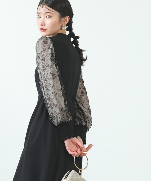 Kana ドレス 刺繍 シアー トライアングルデザイン エンブロイダリー ワンピース パーティー 結婚式 お呼ばれ オケージョン - 画像 (8)