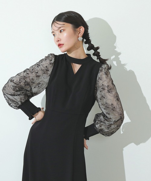 Kana ドレス 刺繍 シアー トライアングルデザイン エンブロイダリー ワンピース パーティー 結婚式 お呼ばれ オケージョン - 画像 (9)