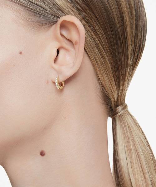 SWAROVSKI ピアス 「公式」「スワロフスキー」Matrix フープピアス, ラウンドカット, ホワイト, ゴールドトーン・プレーティング レディース メンズ - 画像 (3)