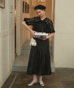 BONLECILL noir ドレス 「BONLECILL noir」マルチウェイフラワーシアービッグリボンボレロ＆サテンティアードバルーンキャミドレス