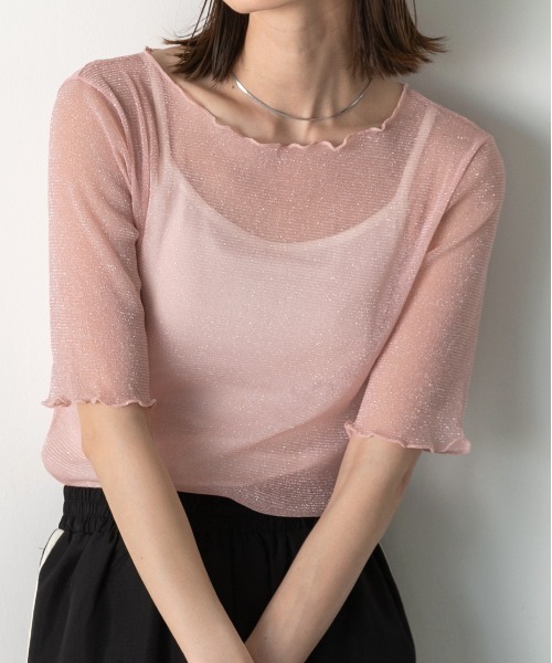 ad thie tシャツ メローデザイン ラメシアートップス レディース - 画像 (4)