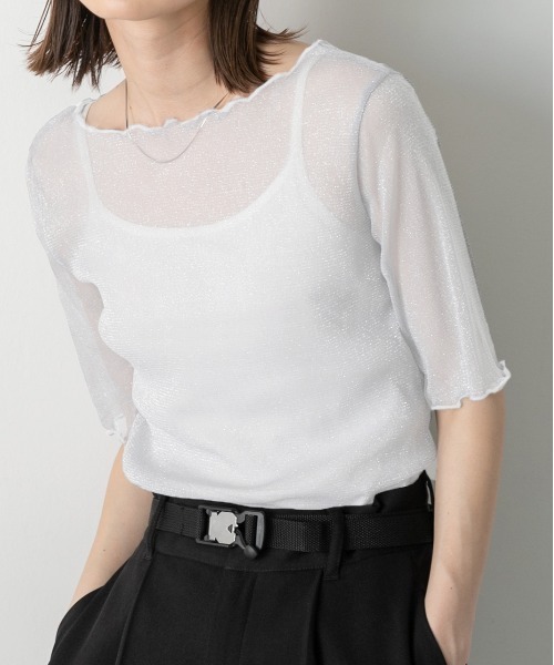 ad thie tシャツ メローデザイン ラメシアートップス レディース - 画像 (5)