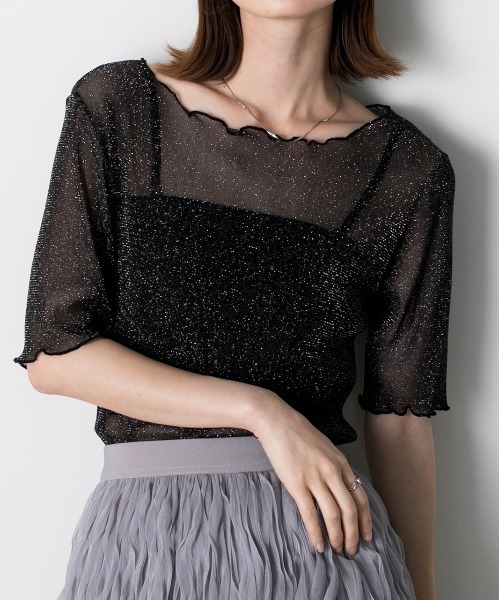 ad thie tシャツ メローデザイン ラメシアートップス レディース - 画像 (2)