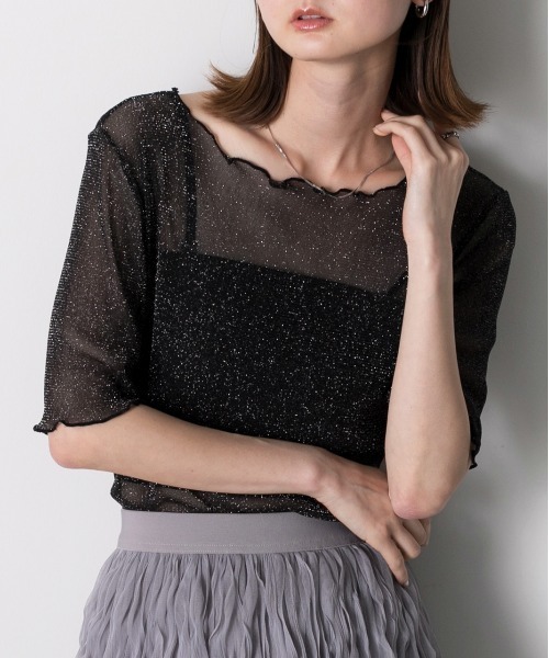 ad thie tシャツ メローデザイン ラメシアートップス レディース - 画像 (8)