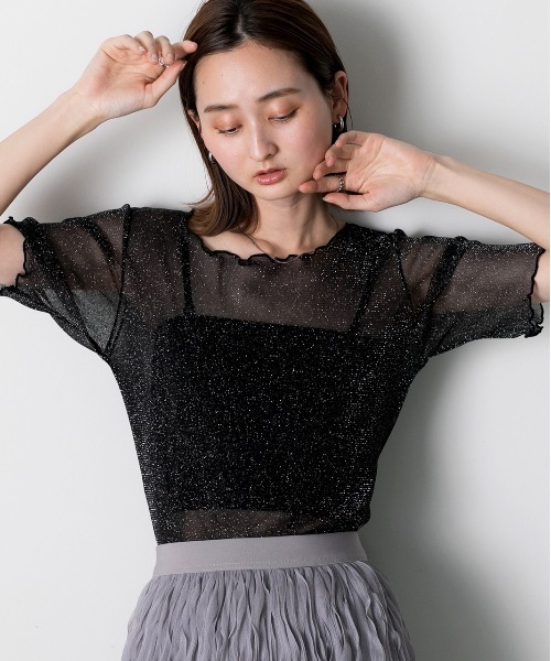 ad thie tシャツ メローデザイン ラメシアートップス レディース - 画像 (9)