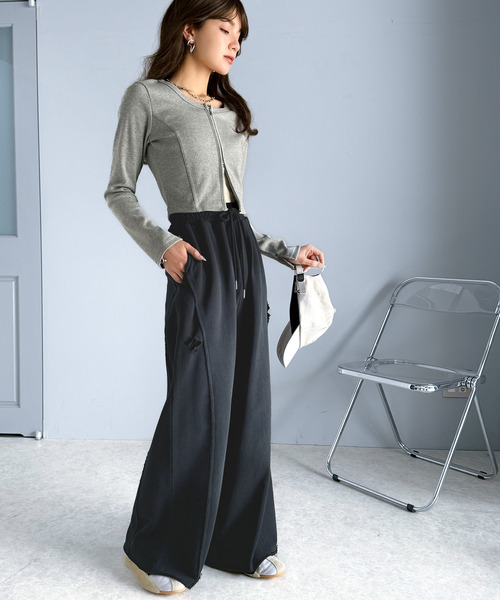 classicalelf スウェットパンツ ジャージ 個性派の1本。ヴィンテージ&ダメージ加工ワイドシルエット裏毛スウェットパンツ レディース - 画像 (5)