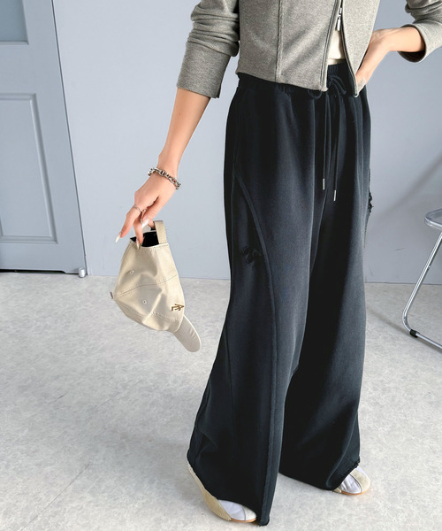 classicalelf スウェットパンツ ジャージ 個性派の1本。ヴィンテージ&ダメージ加工ワイドシルエット裏毛スウェットパンツ レディース - 画像 (4)