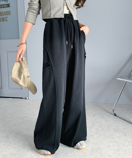 classicalelf スウェットパンツ ジャージ 個性派の1本。ヴィンテージ&ダメージ加工ワイドシルエット裏毛スウェットパンツ レディース - 画像 (6)