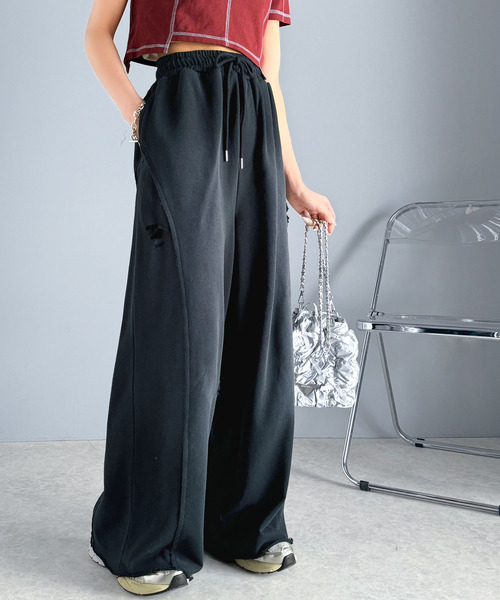 classicalelf スウェットパンツ ジャージ 個性派の1本。ヴィンテージ&ダメージ加工ワイドシルエット裏毛スウェットパンツ レディース - 画像 (7)