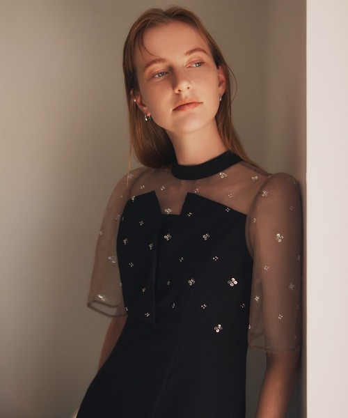 Leja ドレス 「LEJA」花柄ストーンスパンコールチュールオーバーラップマーメイドワンピースドレス美脚効果結婚式 パーティードレス 成人式 二次会 同窓会 - 画像 (7)