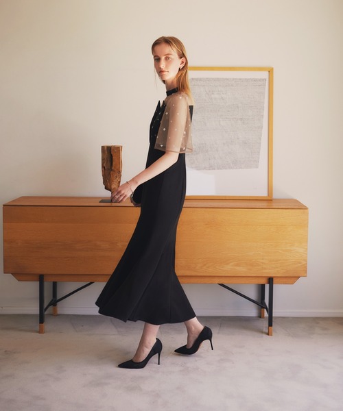 Leja ドレス 「LEJA」花柄ストーンスパンコールチュールオーバーラップマーメイドワンピースドレス美脚効果結婚式 パーティードレス 成人式 二次会 同窓会 - 画像 (6)