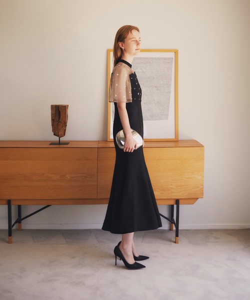 Leja ドレス 「LEJA」花柄ストーンスパンコールチュールオーバーラップマーメイドワンピースドレス美脚効果結婚式 パーティードレス 成人式 二次会 同窓会 - 画像 (9)