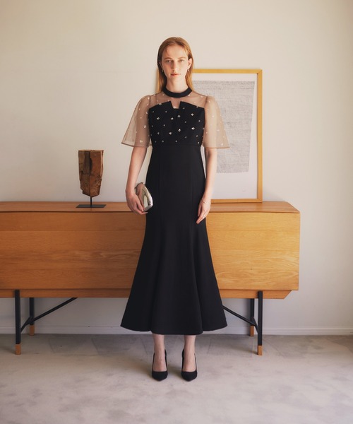 Leja ドレス 「LEJA」花柄ストーンスパンコールチュールオーバーラップマーメイドワンピースドレス美脚効果結婚式 パーティードレス 成人式 二次会 同窓会 - 画像 (8)