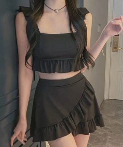 DiamondHearts 水着 レースアップフリル 水着 上下2点セット レディース