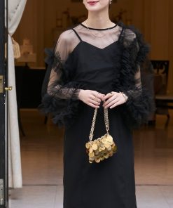 forksy. ドレス 「forksy.」「オケージョン対応」チュールフリルロングスリーブ＆サテンキャミワンピースセット