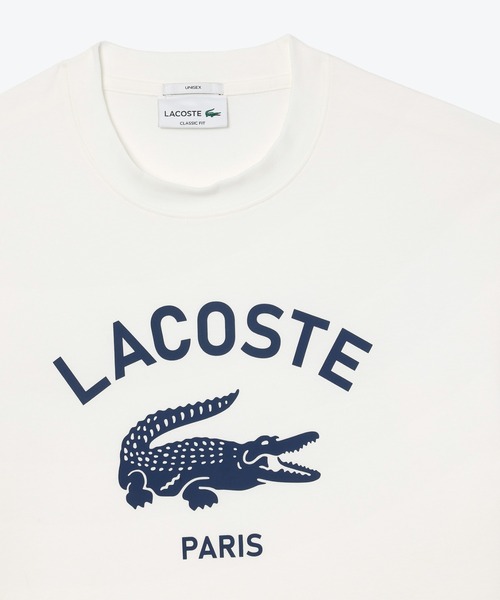 LACOSTE tシャツ ヘビーウェイト アーチネームカレッジロゴプリント 半袖Tシャツ メンズ レディース - 画像 (2)