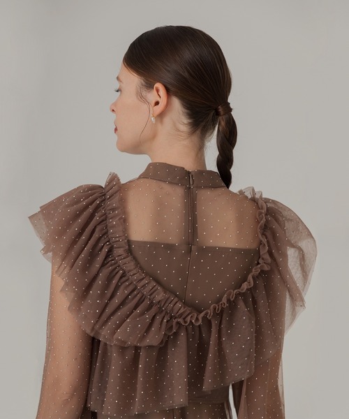 Leja ドレス 「LEJA」2wayドットストーンギャザーチュールAラインドレス 2点セット美脚効果 ドレスワンピース 結婚式 パーティードレス 成人式 二次 - 画像 (9)