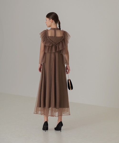 Leja ドレス 「LEJA」2wayドットストーンギャザーチュールAラインドレス 2点セット美脚効果 ドレスワンピース 結婚式 パーティードレス 成人式 二次 - 画像 (6)