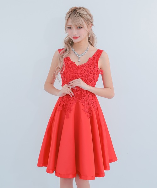 myMinette ワンピース キャバドレスクラシカルハイウエスト切替フレアノースリーブプチプラフレアミニドレス (Mサイズ) - 画像 (3)