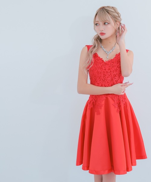 myMinette ワンピース キャバドレスクラシカルハイウエスト切替フレアノースリーブプチプラフレアミニドレス (Mサイズ) - 画像 (4)